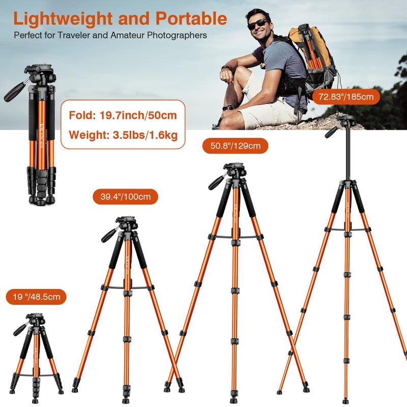 Victiv Tripod for Camera, 72" Tall Camera Tripod & Monopod with Remote, Professional Heavy Duty Compact Camera Stand for Phone, DSLR, Spotting Scope, Telescope, Binocular - Image 2